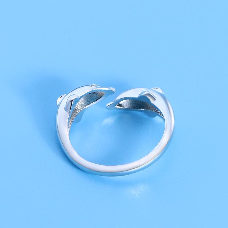 Qiaolanxuan Doppel-Delfin Liebe Imitation Sterlingsilber Verstellbarer Ring für Damen