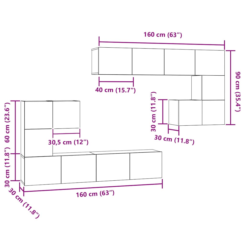 Wall Mounted TV Units 4 Pcs Artisan Oak Wood Based Material