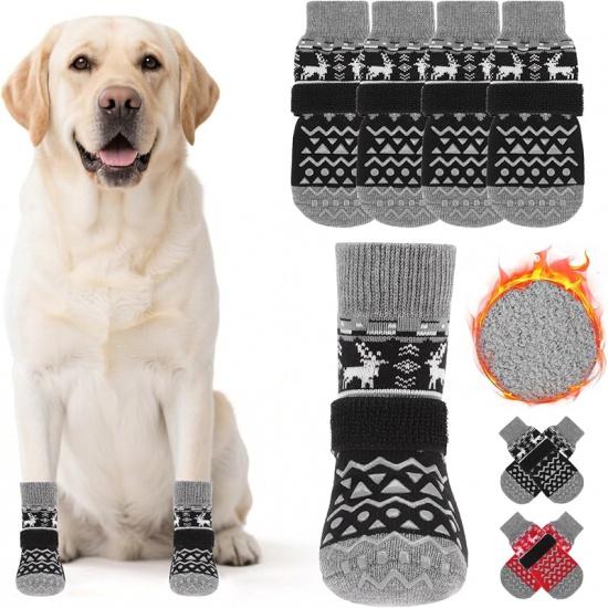KOOLTAIL Dog Socks to Prevent Licking Paws, Dog Christmas Outfit Shoes for Winter Snow Pavement, Warm Fleece Pet Boots & Paw Protector for Hardwood