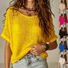 Women's Short-sleeved Knitted Top, Spring/summer Sweater, Openwork Beach Cover-up.