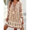 Europa, Amerika und Außenhandel Frühling und Sommer Freizeit Böhmen neuer Rüschenrand ethnischer Stil V-Ausschnitt Kleid Damen