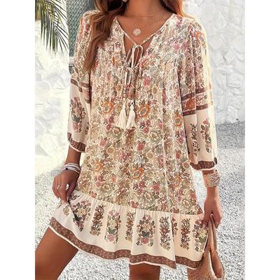 Europe, America and Foreign Trade Spring and Summer Leisure Bohemia New Ruffle Edge Ethnic Style V-neck Dress Women