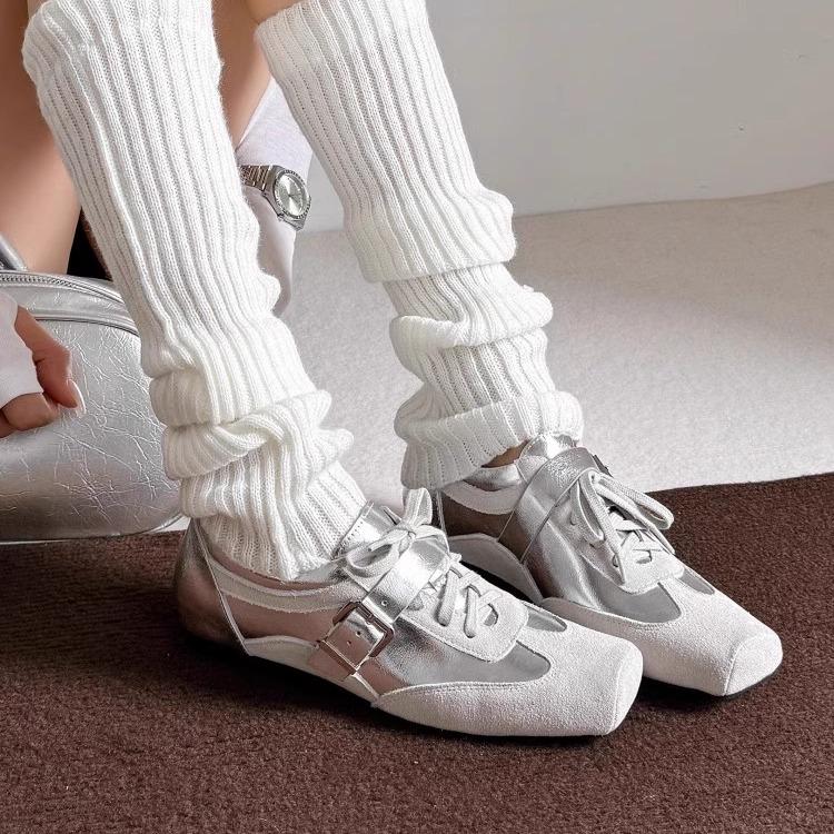 Fashion Women's Shoes Platform Ballet Flats All-Match Buckle Strap Increas Height Square Toe Clogs Ballerinas Summer Spring Lace-Up Incr