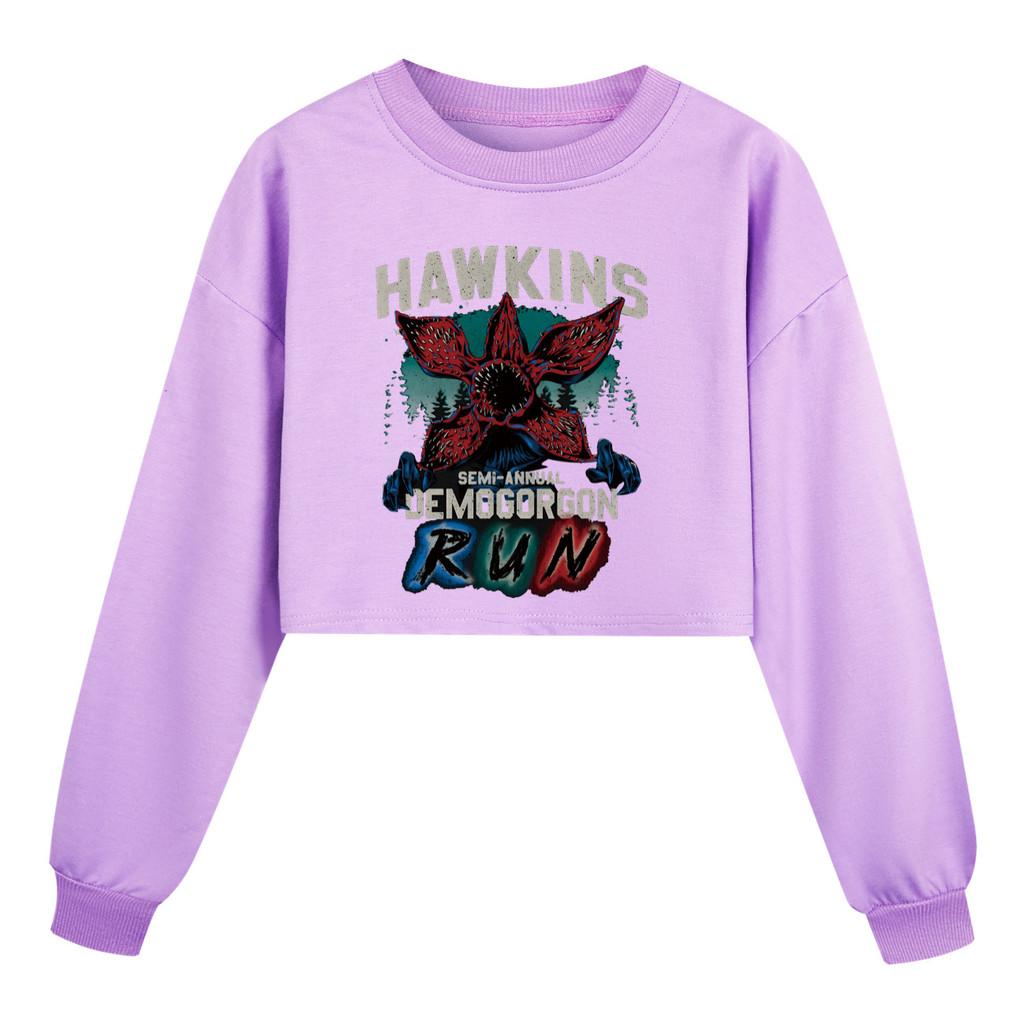 5383 Dziewczęca Krótka Bluza z Długim Rękawem z Nadrukiem Demogorgona