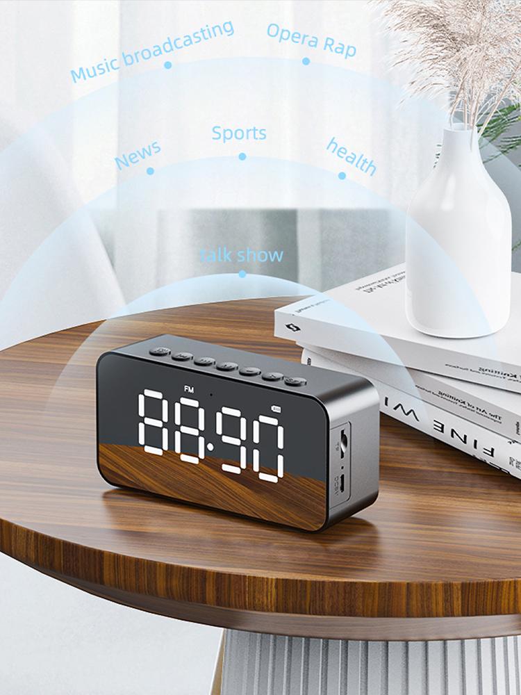 Desktop Mini LED Mirror Digital Clock Bluetooth Wireless Alarm Clock with Audio Cell Phone Speaker Stereo Sound Effect