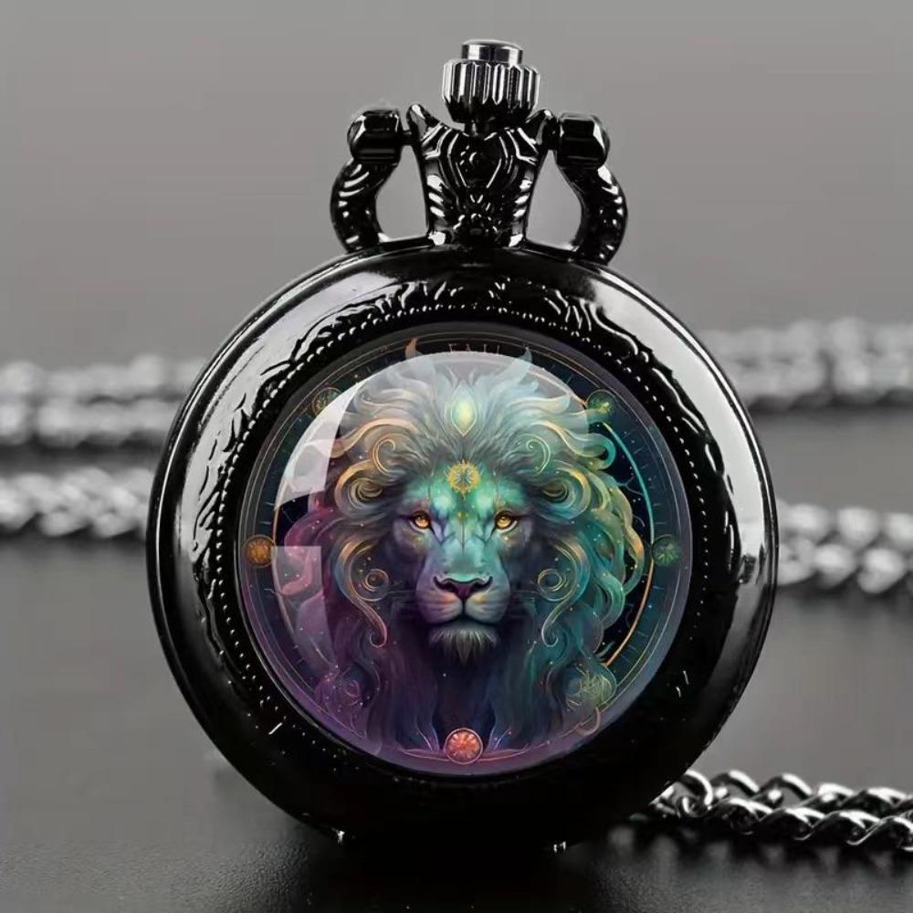 Color Pattern Medium Pocket Watch Retro Flip Decorative Necklace Watch Personality Trend Male and Female Students Quartz Watch