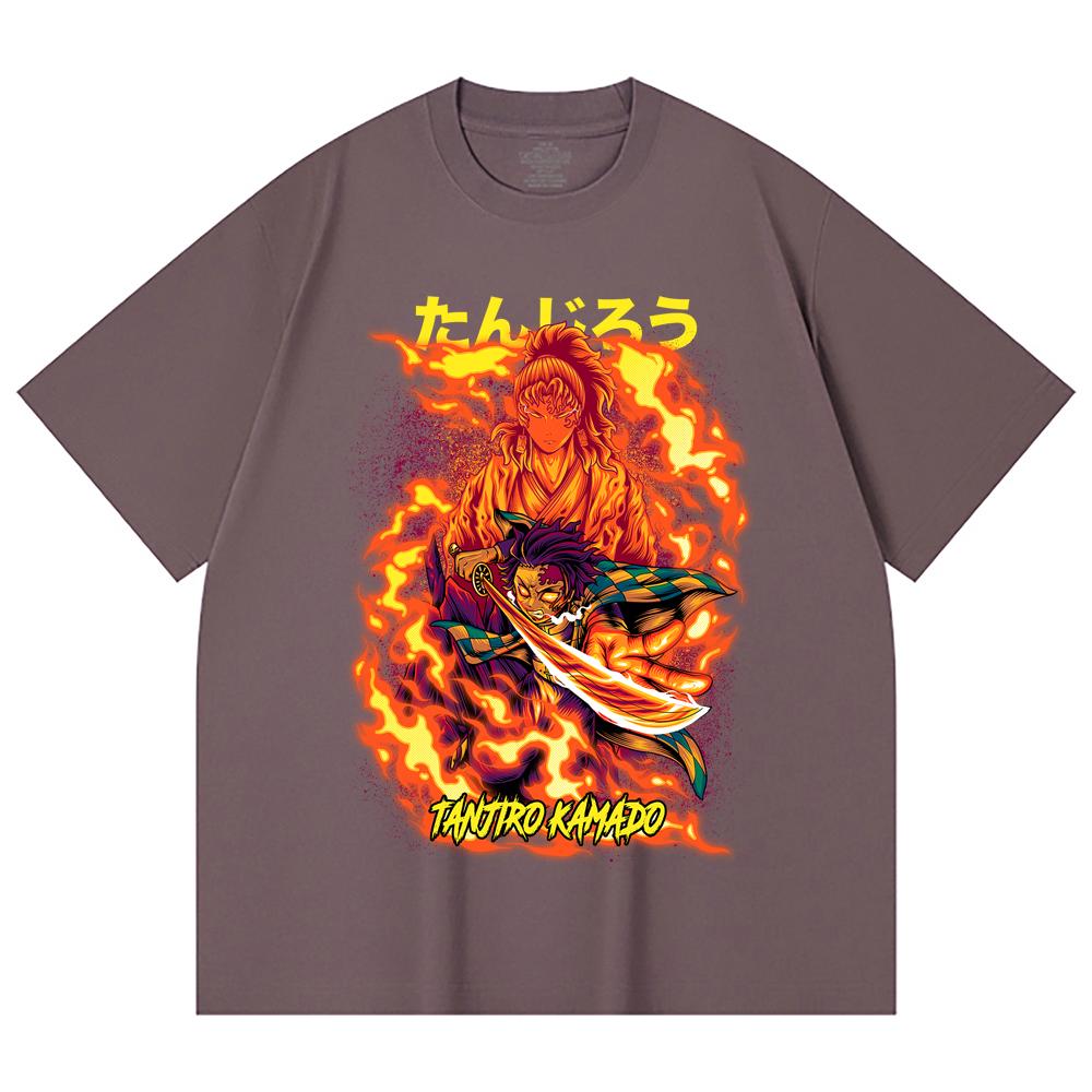 230 Gsm 100% Cotton Demon Slayer V107 Tanjiro Print Unisex Heavy Cotton T Shirt