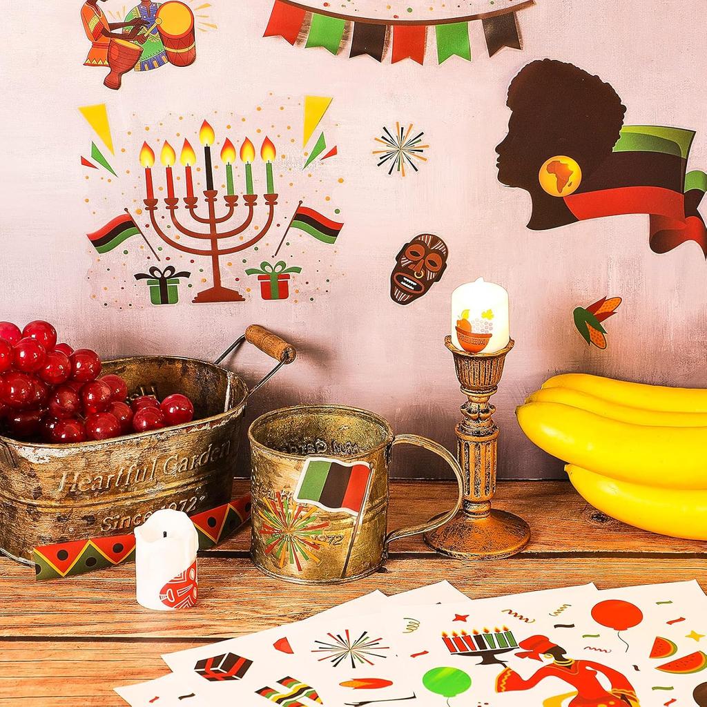 9 Pieces Kwanzaa Window Stickers Clings Kwanzaa Window Decorations Decals for Office Home Glass Door Party Decor, 11.8 x 7.9 Inches