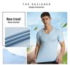 Bezešvé tričko s krátkým rukávem a výstřihem do V z ledového hedvábí, Slim Fit, Prodyšné, Jednobarevné