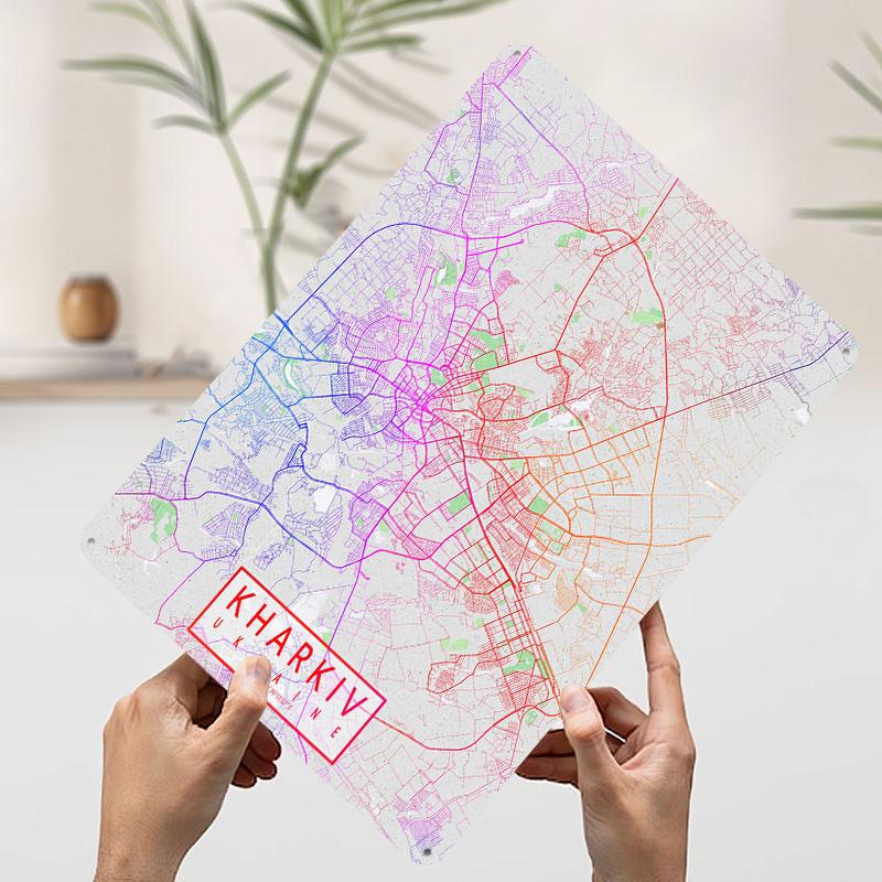 

Kharkiv City Map Ukraine Colorful Tinplate Poster Customized Wall Art Vintage Retro Metal Signs for Decoration Bedroom Man Cave 7.9x11.8In(20x30cm)