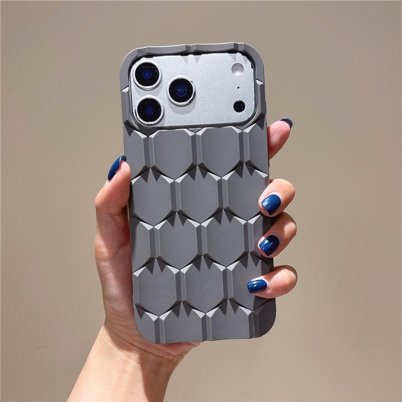 3D Honeycomb Silicone Case for iPhone 17 Pro Max, 16 Pro, 15, 14, 12 - Anti-fall Protection, Soft Cover