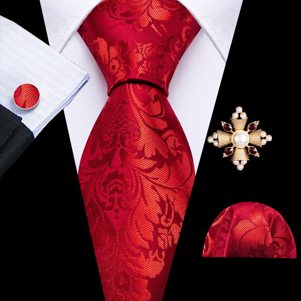 Barry.Wang Pearl sagė su kaklaraiščiu vyrams Paisley gėlių šilko kaklaraištis Hanky rankogalių sąsagų rinkinys