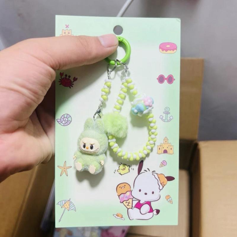 Kawaii Tegneserie Dukke Nøkkelring Søt Perlebesatt Nøkkelring Veskedekorasjonstilbehør Universelt Mobiltelefonanheng Gaver