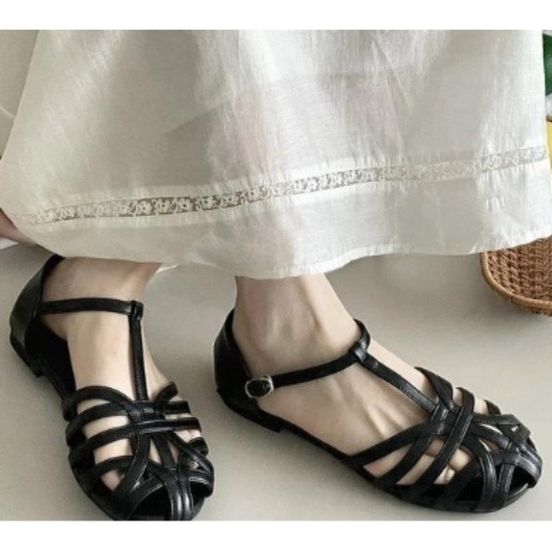 Summer New Style Popular Cross Strap Flat Sandals Women Round Toe Ankle Buckle Hollow Casual Roman Sandals Zapatos De Mujer