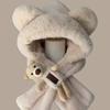 New Cute Bear Integrated Hat Scarf Set Windproof Pullover Cap Coldproof Warm Ear Protection Hat Outdoor Sports