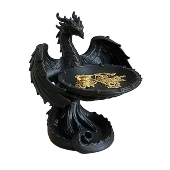 3D Printed Storage Tray, Matte Black Resin Flying Dragon Shape, Dustproof Jewelry Organizer, for Ring Earring Home Decorative