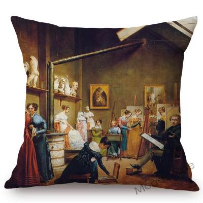 French Roccoco Style Famous Oil Painting Louis Leopold Boilly Game Of Billiards Decorative Sofa Pillow Case Linen Cushion Cover