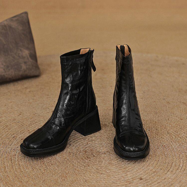 

Французские ретро ботильоны с квадратным носком и толстым каблуком, с ручной царапиной, детские, осень-зима 2025, новая модная модель на толстой подошве, на высоком каблуке, ботинки Мартин 40