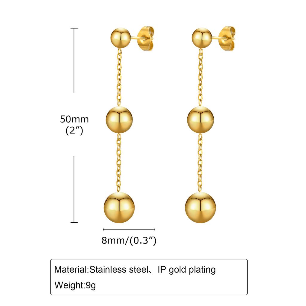 Bead Ball Earrings, Stainless Steel Women Earring Gold Plated, Beaded Hoops Huggie Jewelry
