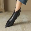 Fashion V-mouth Ankle Boots for Women Elegant Pointed Toe Thick Middle Heels Women's Shoes Brown Black Retro Soft Leather Chelsea Botas