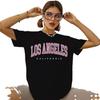 2024 Pure Cotton Women's Loose Fit LA Letter Tee with Regular Shoulder Sleeves
