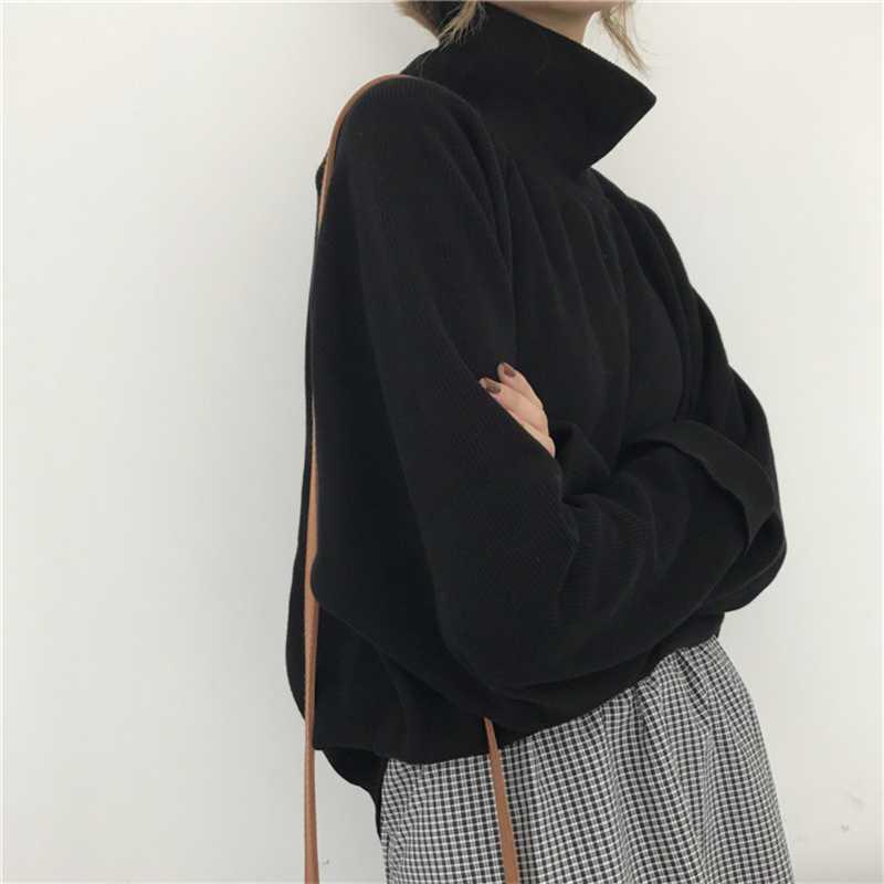 Women's Half-High Neck Fleece T-Shirt - Brushed, Warm, Loose Fit for Autumn/Winter.