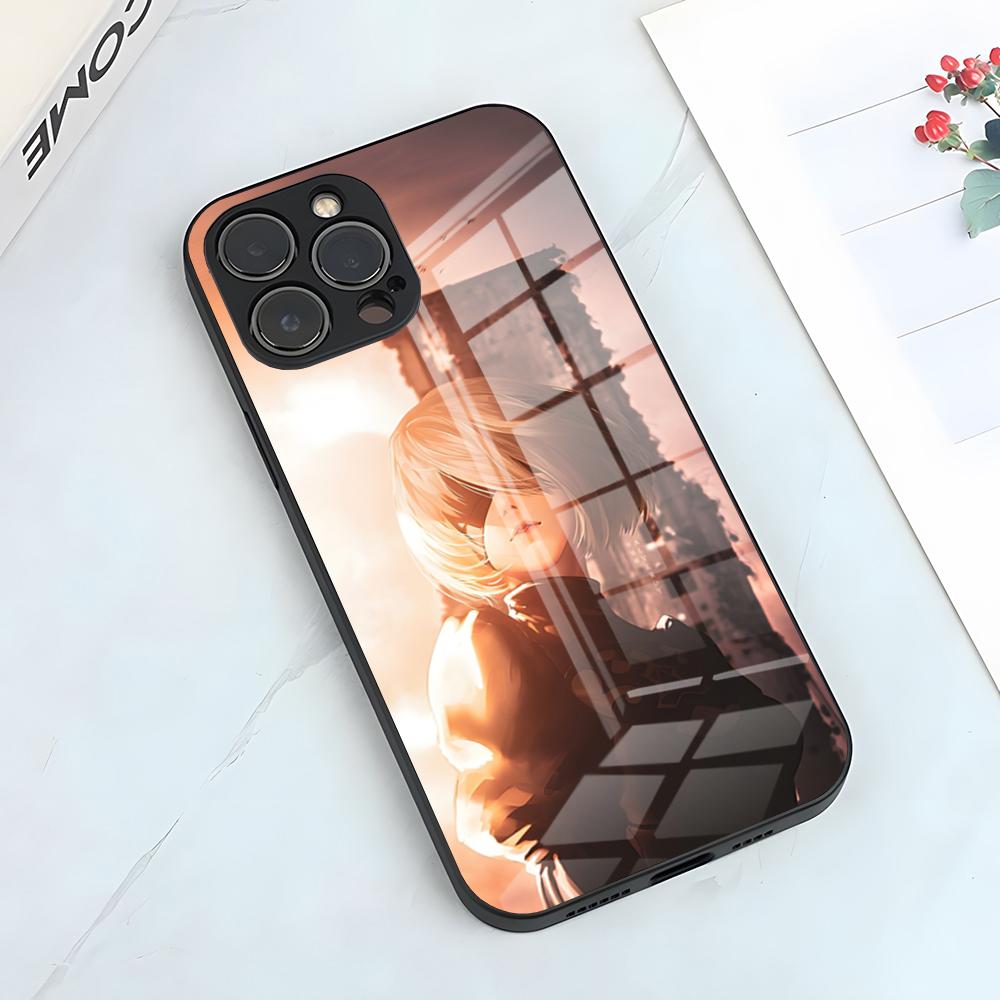 N-NieR Automata 2B Phone Case For IPhone 17 Pro Max 15 Pro 16 14 Plus 12 13 Mini 11 Pro Shockproof Glass Cover