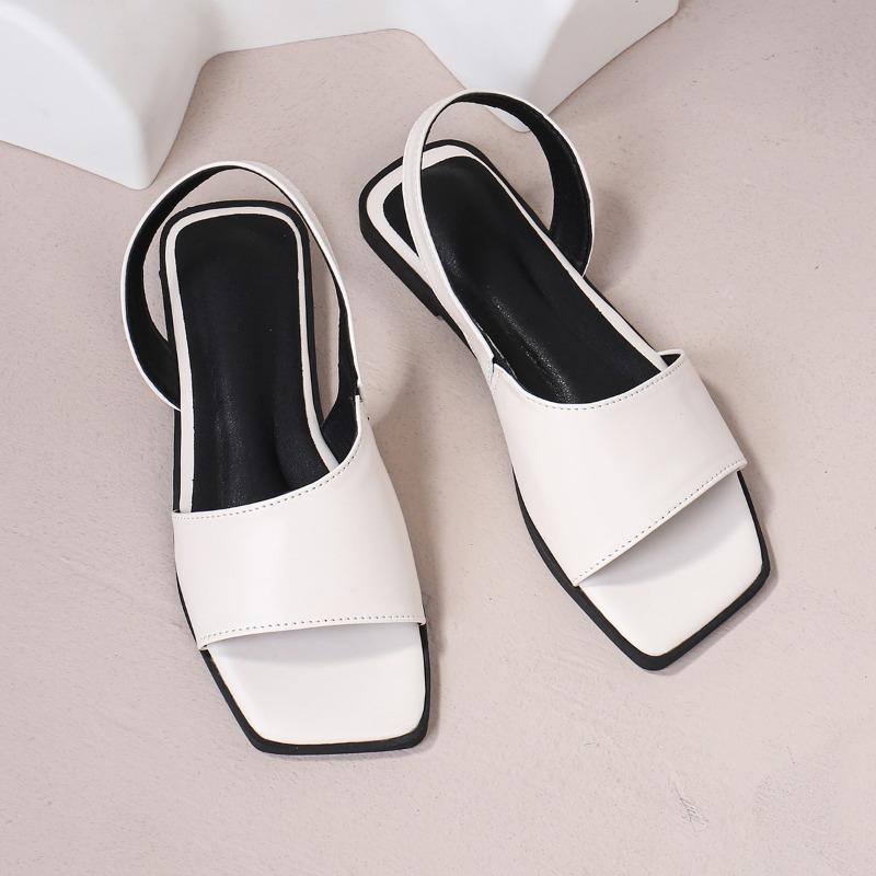 Fashion Summer New Retro Flat Sandals for Women Square Head Open Toe Side Hollow One-strap Soft Bottom Non-slip Roman Shoes