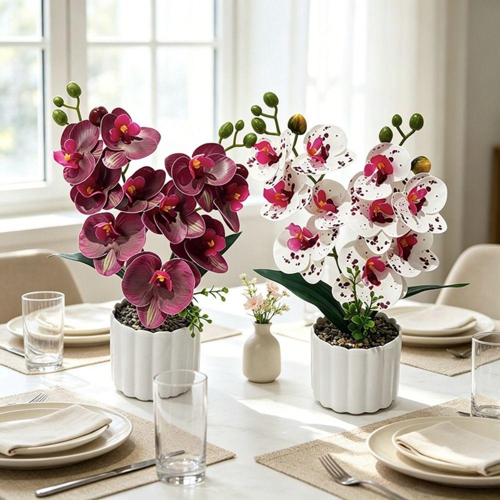 Plastic Butterfly Orchid Artificial Flower Fake Plant Flower Potted Home Office Decoration