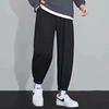 Solid color pants men's autumn new spring and autumn tooling casual trousers loose versatile tied nine-point trousers