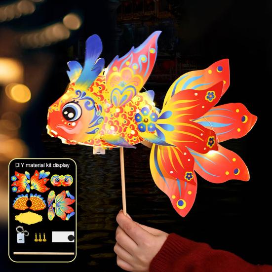 DIY Lantern Material Pack Cartoon Goldfish Design Traditional Mid-Autumn Lantern Festival Decoration Chinese Culture Decor