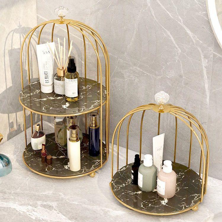 Wrought Iron Birdcage Desktop Organizer: Home Decor for Cosmetics and Dressing Table