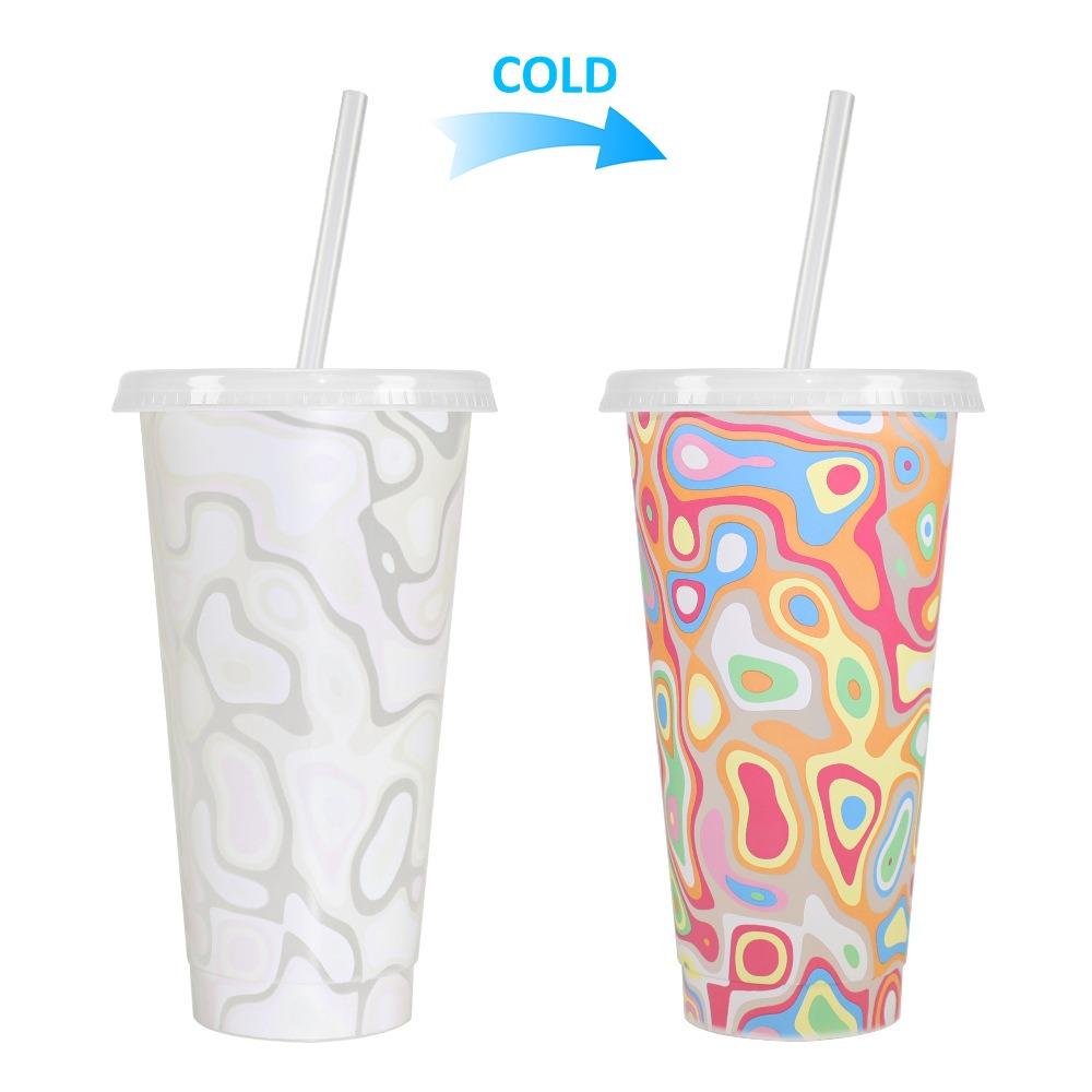 New Plastic Color Changing Cup Discoloration Dining Supplies Cold Drink Cup 710ml Reusable Straw Cup Christmas