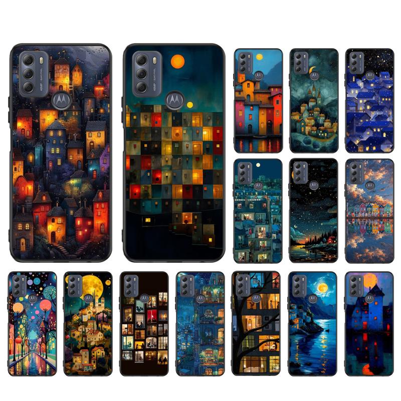 Phone Case For Moto G85 G55 G05 G14 G75 G31 G50 G10 G20 G30 G60 G13 G32 G84 G54 G53 G72 G24 Power House Night Light Moon Scenery