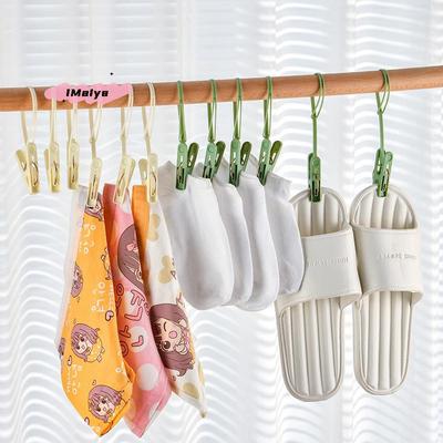 M-12pcs Hook Clip Hanger Household Clothesline Travel Clothesline Strong Small Windproof Clip For Drying Clothes Socks Underwear