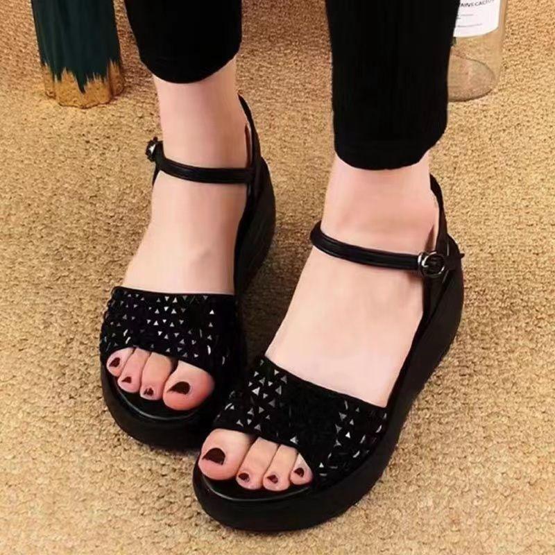 Fashion Clogs With Heel Comfort Shoes for Women High Sandals Female Increasing Height Muffins shoe 2024 Summer Thick High-heeled Flat Be
