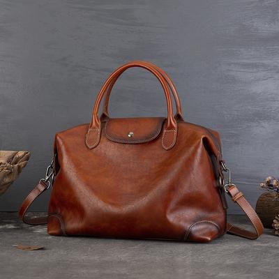 Retro Echtleder Damentasche Große Kapazität Einkaufstasche Einfache Pendler Einfarbige Handtasche