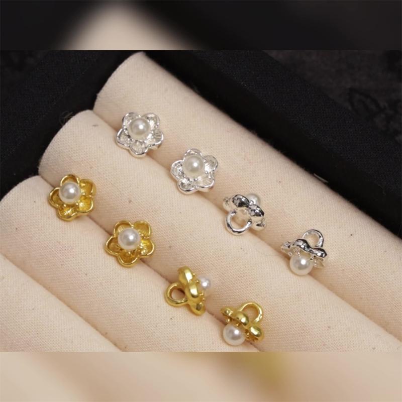 Alloy Pearls Button With Peach Flower Clasps For Craft Sewing Accessories