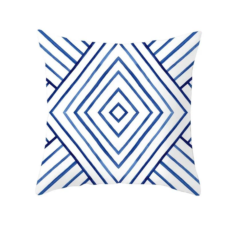 45x45cm Blue Ink Flower Pillowcase Sofa Living Room Home Decoration Abstract Geometric Polyester Cushion Cover Bedroom Decor