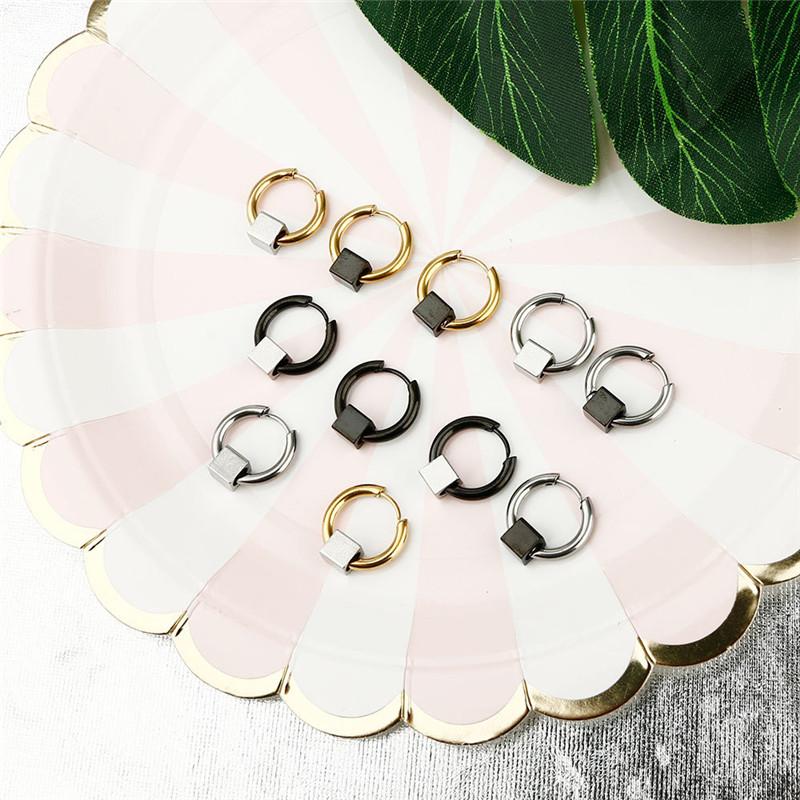 Fashion Square Bead Circle Earrings Stainless Steel Punk Hiphop Geometric Stud Ear Jewelry Party Gifts For Women Men