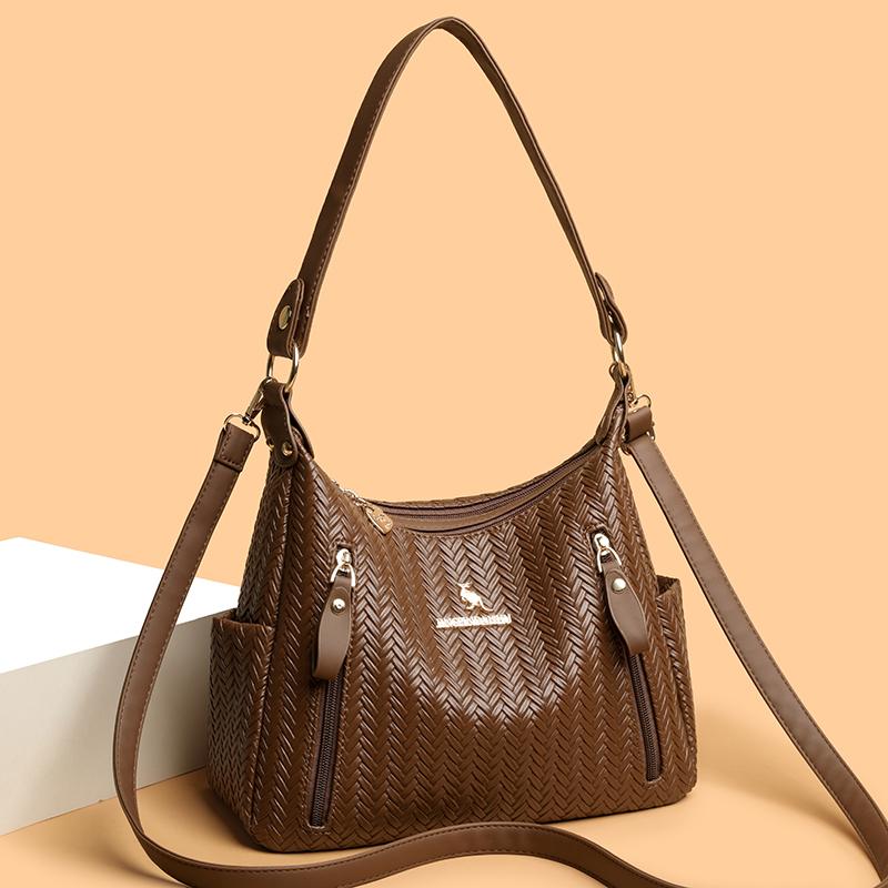 Große Umhängetasche PU Crossbody Tasche Mehrschichtige Tasche Muttertasche