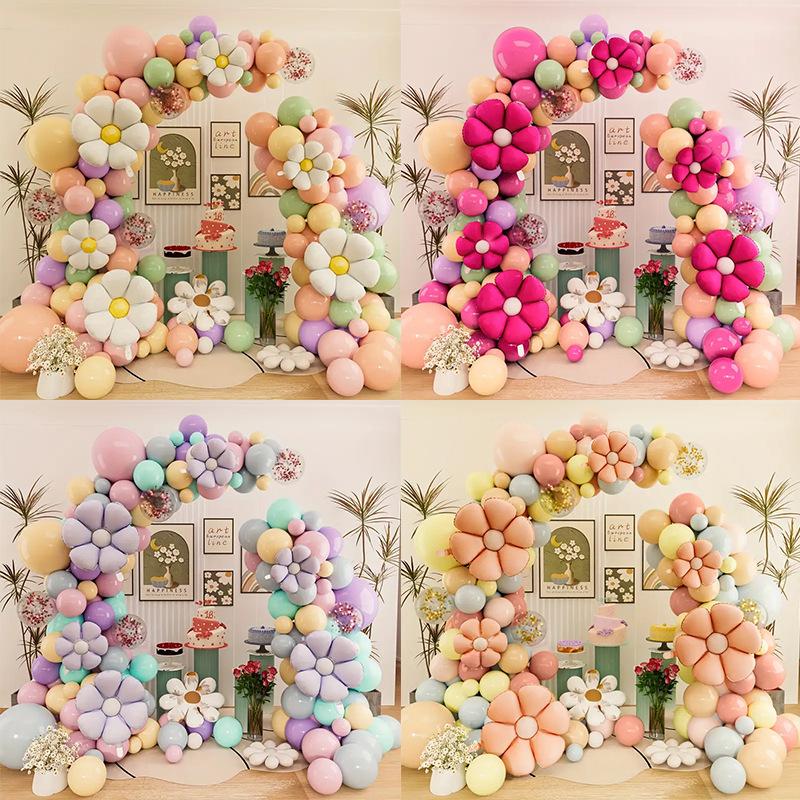Colored Daisies Balloon Chain Garland Arch Set Wedding Anniversary Party Background Wall Arrangement Children's Birthday