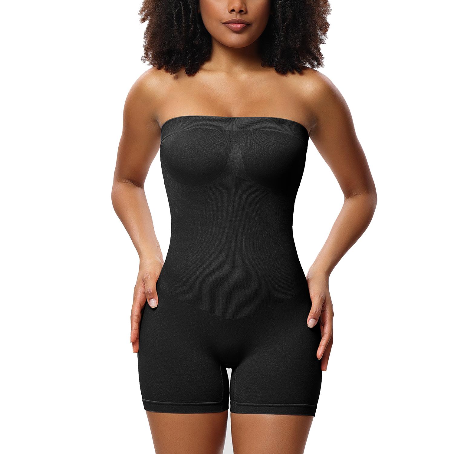 

Компрессионное короткое боди без бретелек для женщин Корректирующее белье для контроля живота Бесшовный формирователь тела со съемными бретелями для похудения и фитнеса L чёрный