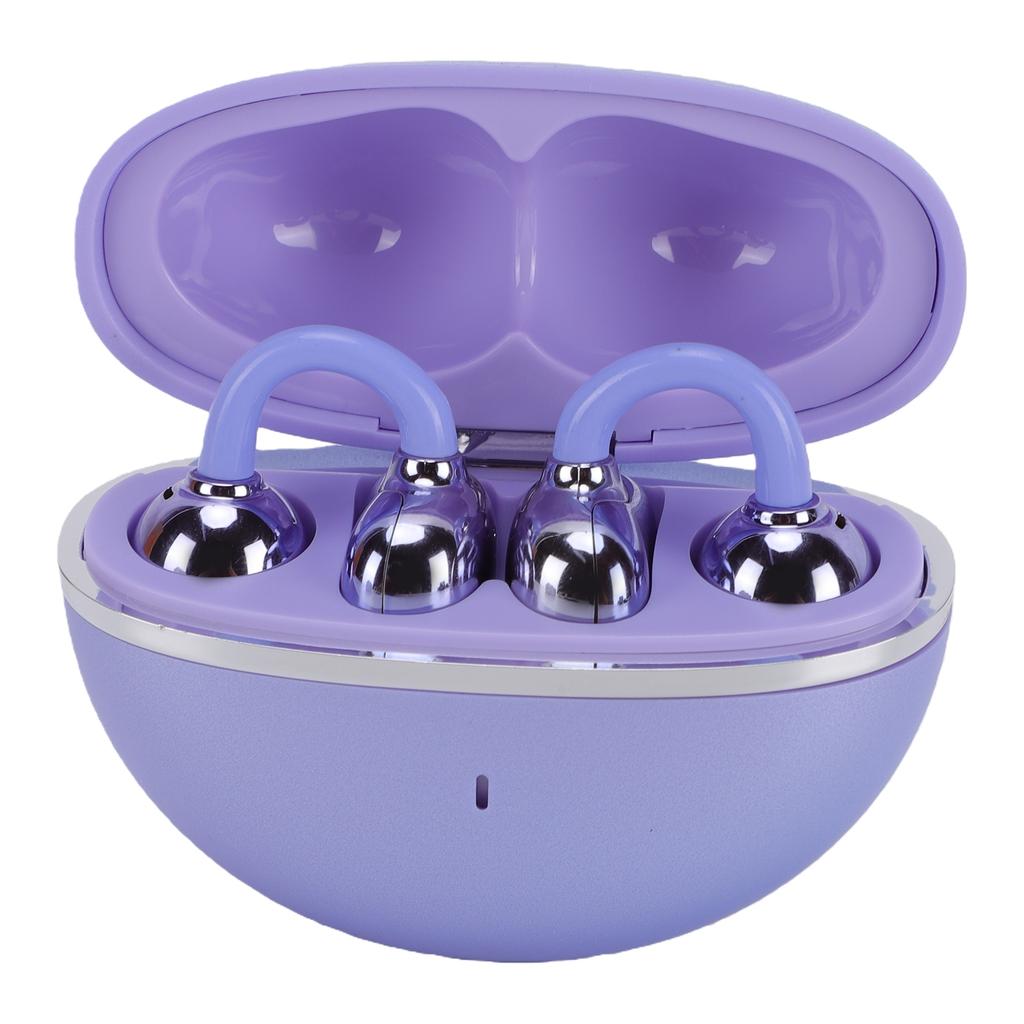 Clip On Earbuds Wireless BT Sports Headphones with Crystal Bow Buckle Noise Reduction Ear Clips Purple Gradient