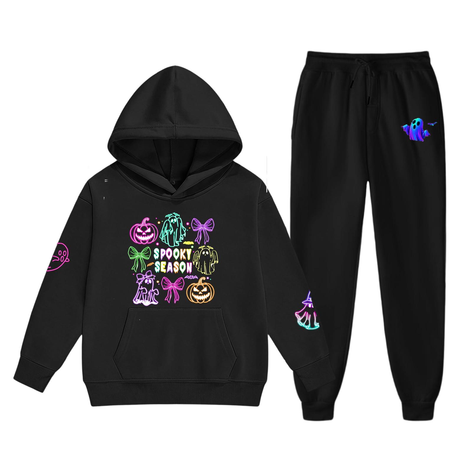 Kids Halloween Print Hoodie and Pants Set for Boys and Girls 150