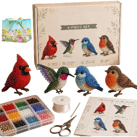 Petite 3D Perlen-Tier Bastelset Handgemachtes Perlenstickerei Set mit bunten Perlen & Anleitung Kreatives Basteln Geschenk für Erwachsene & Anfänger