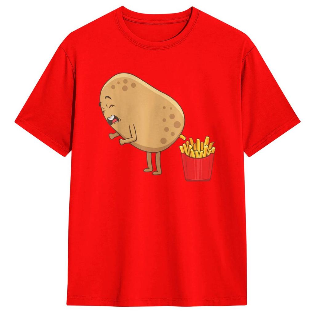 T-shirts Drôles Frites Pour Hommes Femmes Mangeurs de Pommes de Terre Hauts Esthétiques Manches Courtes Été Col Rond Grande Taille Hauts