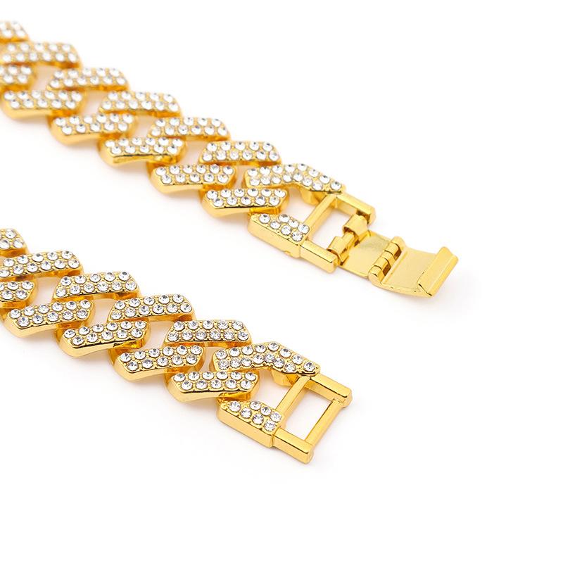 Hip Hop Full Diamond Cuban Chain Necklace Personality Street Dance Locomotive Men'S Cool Accessories Width 20Mm