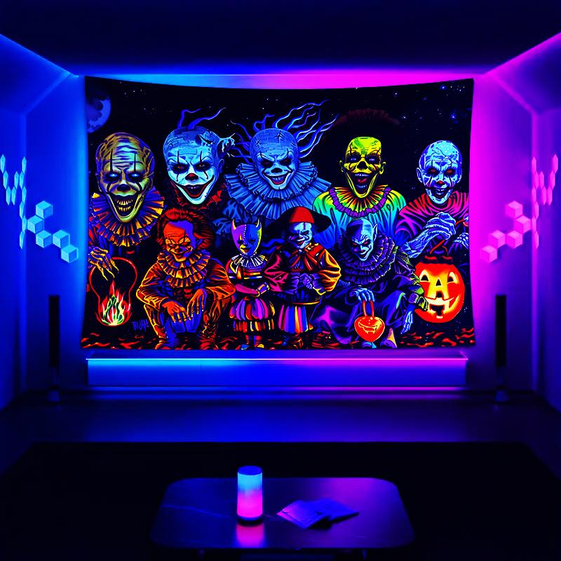 Halloween Glow-in-the-Dark Tapestry Spooky Clown Bedroom, Living Room, Office Holiday Party Decor Wall Art Home Decor