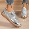 Spring  New Style Flat Bottom Lightweight Silver Sneakers Retro Laced Casual Shoes Comfortable Breathable Sporty Flats